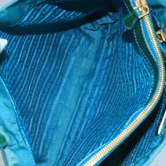 PRADA Tote Bag Nylon Turquoise Blue Gold - Picture 11 of 16
